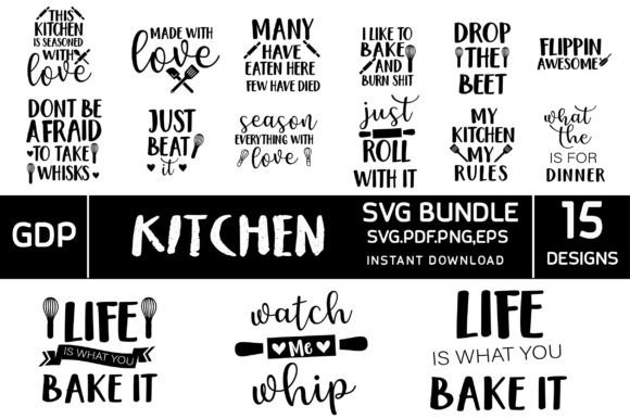 Funny Kitchen SVG Bundle, Kitchen Bundle Graphics for Crafts