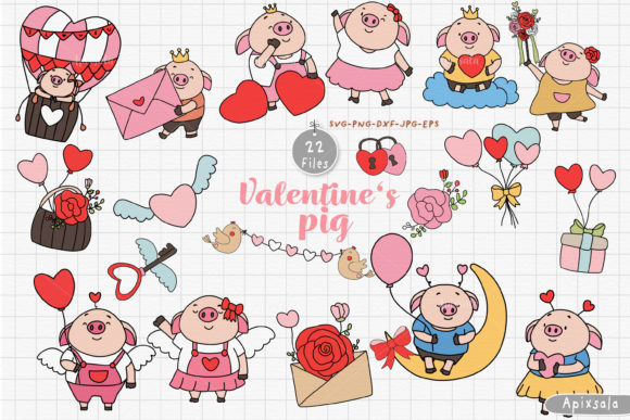 Valentine Day with Cute Funny Piggy SVG for Graphics and Crafts